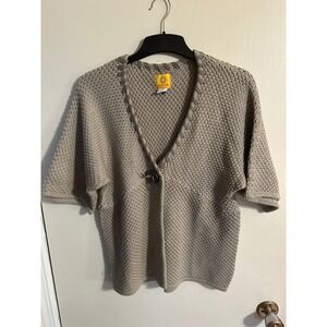 Ruby‎ Rd Womens Cardigan Sweater Beige Knit Short Sleeve Button Front Medium